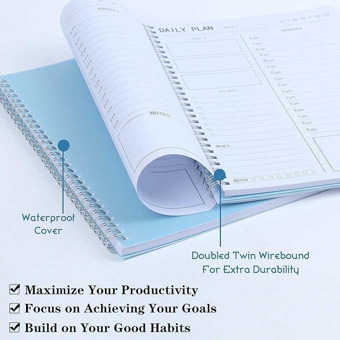 TREES Hourly Daily Planner Undated with To-Do List, Meals, Notes,Appointment Planner Book 10" x 7.3", Flexible PVC Cover,Twin-Wire Binding