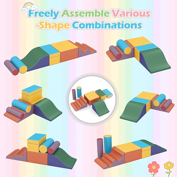 Soft Climbing Toys for Toddlers, Soft Foam Climbing Blocks, PU Leather Gym Climb & Crawl Soft Activity Playset, Indoor Climbing Toys Equipment for Kids and Children, Classic Yellow