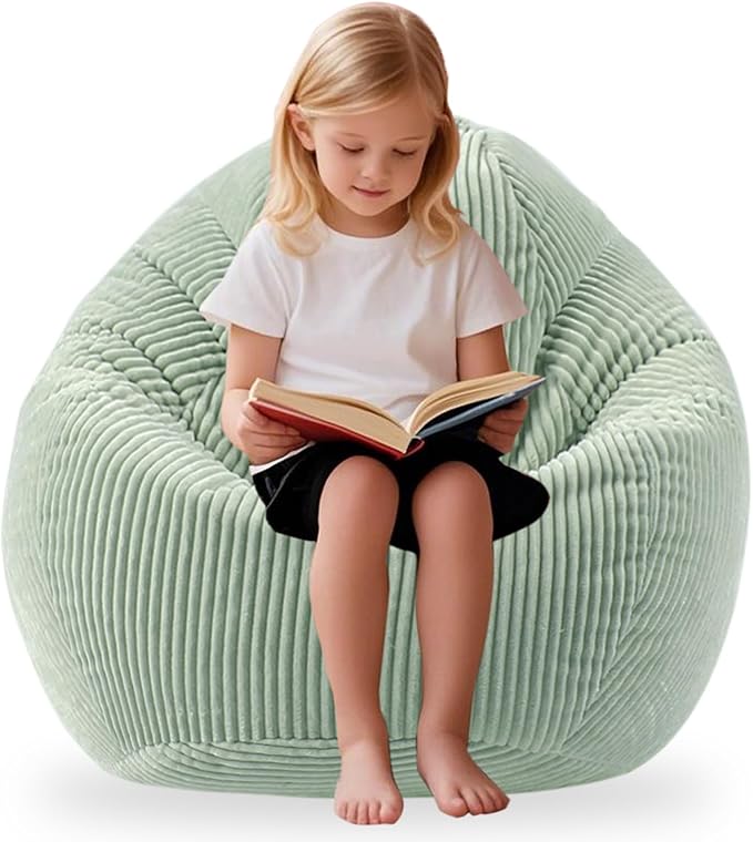 LPMOERA Bean Bag Chairs for Kids/Teen with Memory Foam Filling Bean Bag Sofa with Soft Corduroy Fabric BeanBag Chair for Living Room Bedroom College Dorm Reading Chair Greyish-Green