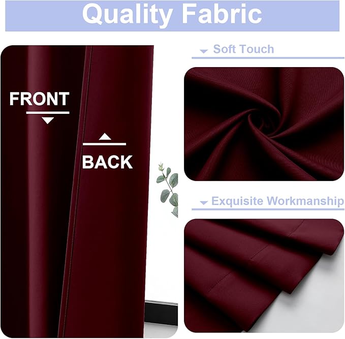 Simplebrand Ava Burgundy Short Blackout Curtains for Bedroom 45 Inches Long 2 Panels Set, Solid Thermal Insulated, Energy Saving Window Treatment Curtains Blackout Drapes, W40 x L45 Inch, Burgundy