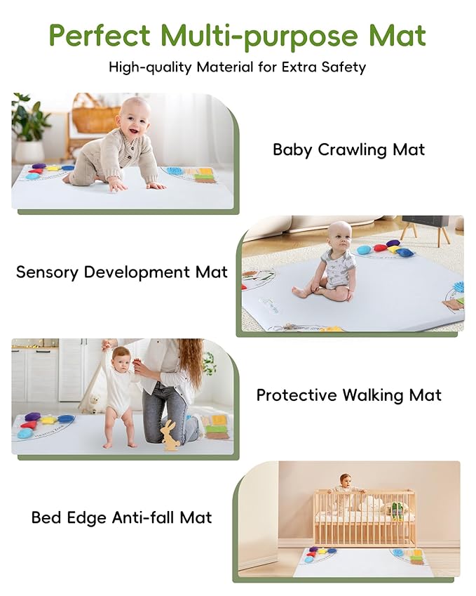 Baby Play Mat, 50''x50'' Playpen Mats with 4 Sensory Development Zones for Motor Skills, Unique Crawling Mats with Non-Slip Cushioned That Fits Nicely into Any Playroom, Grey