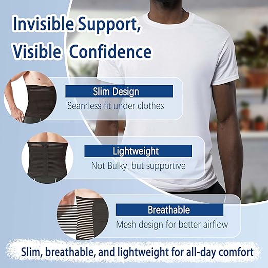 Abdominal Binder for Post Surgery & Postpartum Recovery, Abdomen Hernia Support Belt for Women & Men (Black, Large)