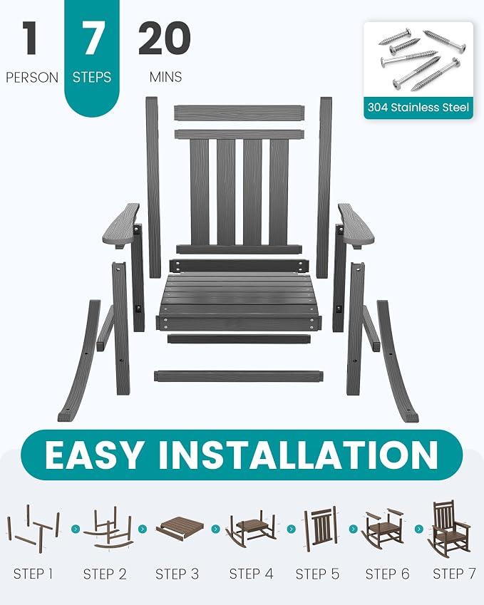 SERWALL HDPE Outdoor Rocking Chair Set of 8, Patio Rocking Chairs - Image 5