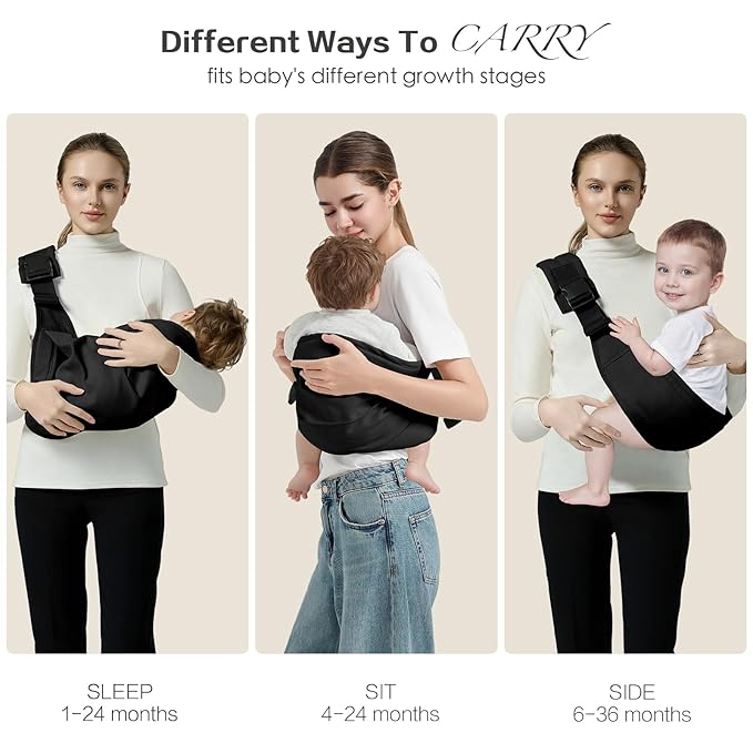 Baby Sling Carrier, Toddler Carrier Sling with Double Safety Buckle and Adjustable Shoulder Strap(7-30lbs), Baby Carriers One Size Fits All, Black
