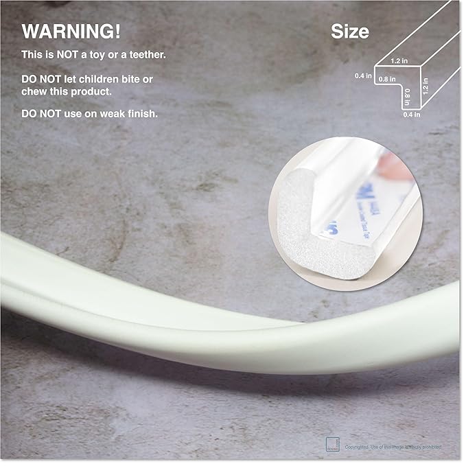 Roving Cove HeftyFit Edge Protector for Baby Proofing (12ft Large Edge Only), Heavy-Duty Soft Furniture Edge Bumper Guards, Desk Edge Cushion, Wall Corner Covers, 3M Adhesive, Oyster White (Off White)