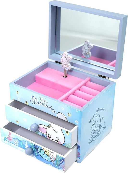 Music Jewelry Box for girls blue Cute bunny girls jewelry box Little girl birthday christmas Gift kids jewelry box Organizer