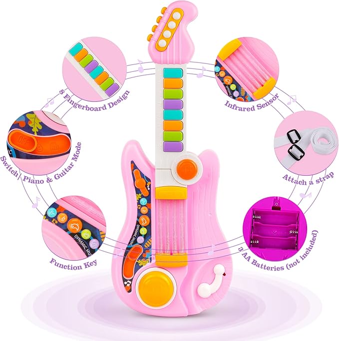 Kids Guitar, Electric Toddler Baby Music Toys for Ages 2-4 with Piano Mode Strap and Lights Child Musical Instruments Ideal for 2+ Year Old Girls Boys Birthday