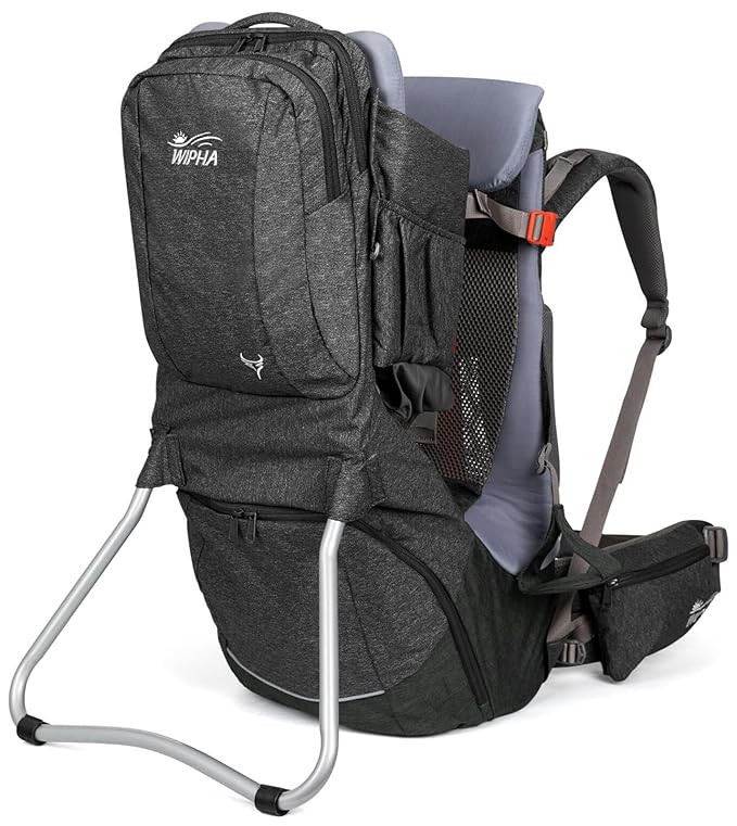 WIPHA Baby Carrier - Upgraded Hiking Backpack with Safety Seat, Lightweight Large Capacity Toddler Carrier (Black)