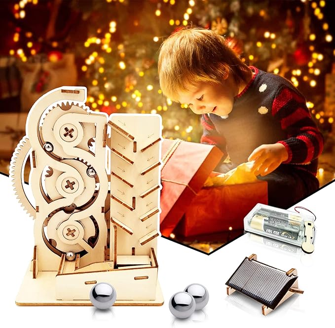 Solar 3D Wooden Puzzle Marble Run DIY Model Kit Craft Sets Educational Wood Mechanical Building Toys STEM Science Experiments Projects Birthday Gift for Adult Men Kids