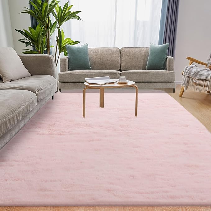 Soft 8x10 Pink Rug, Fluffy Area Rugs for Living Room, Plush Area Rugs for Bedroom, Non-Slip Indoor Carpet for Nursery, Study Room, Kids Room, Room Decor