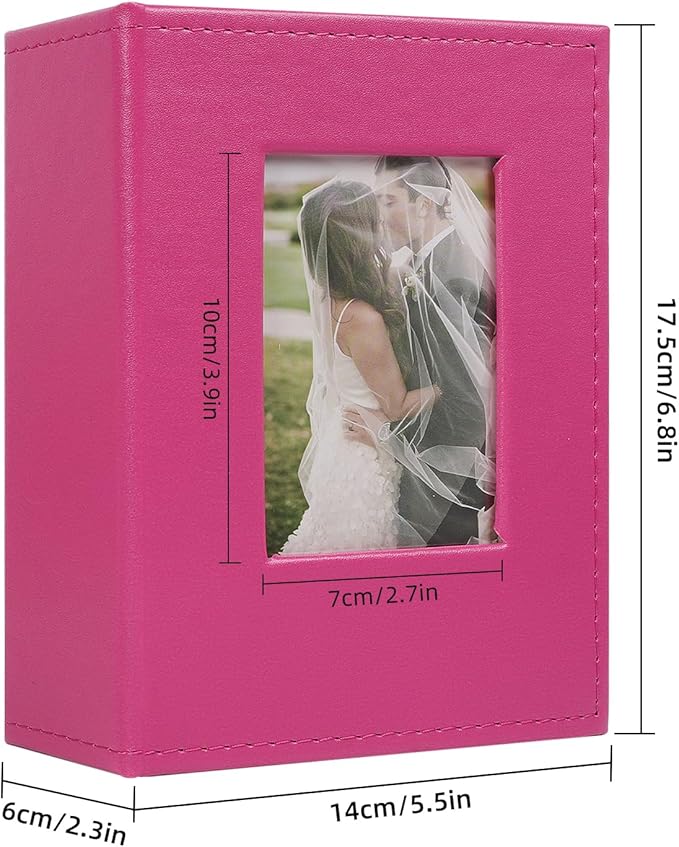 RECUTMS 52 Photo Mini Photo Album 4 x 6, Leather Cover with Front Window Album Hold 52 Vertical Photos for Family Wedding Baby Children(Light Pink)