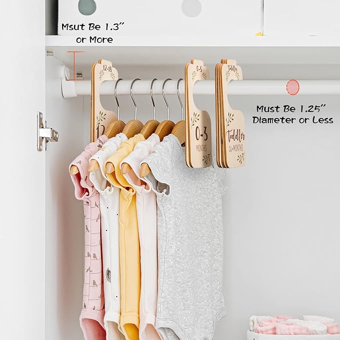 Baby Closet Dividers for Clothes Organizer - Set of 8 Beautiful Wooden Double-Sided Baby Clothes Size Hanger Organizer from Newborn to 24 Months for Boho Nursery Decor