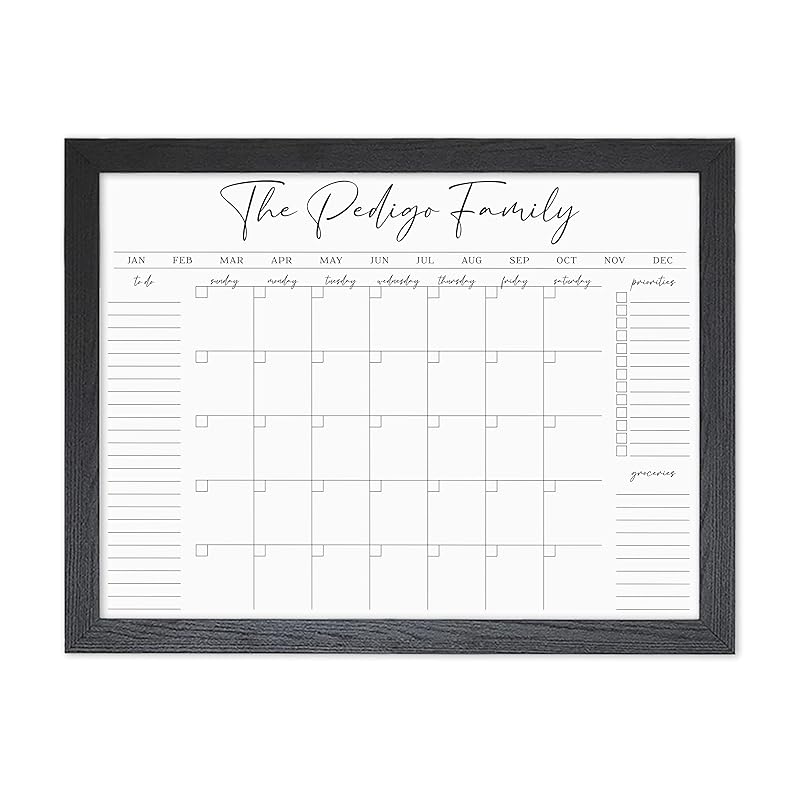 Personalized Dry Erase Wall Calendar with Custom To do list and Notes Organization Sections | Large Whiteboard Calendar (24" W x 18" H, Black Frame)