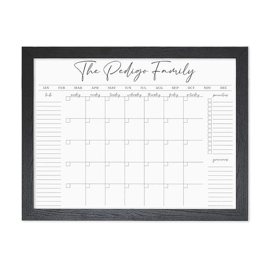 Personalized Dry Erase Wall Calendar with Custom To do list and Notes Organization Sections | Large Whiteboard Calendar (24" W x 18" H, Black Frame)