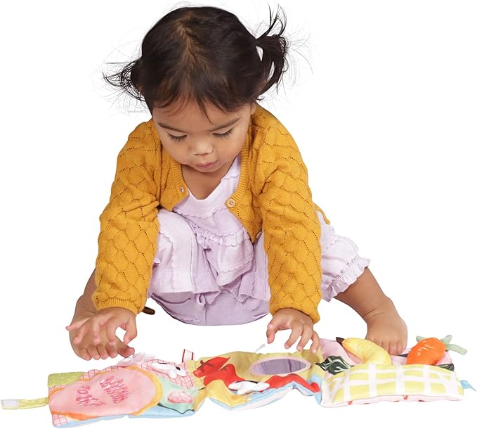 Manhattan Toy Mini-Apple Farm Soft Activity Crinkle Book for Baby & Toddler with Discovery Mirror and Textured Teether Multicolor