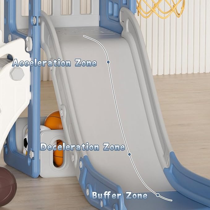 XJD 5 in 1 Toddler Slide, Kids Slide for Toddlers Age 1-3, Outdoor Indoor Playset for Toddlers with Basketball Hoop and Ball, Storage Space and Non-Slip Steps Telescope (Blue)