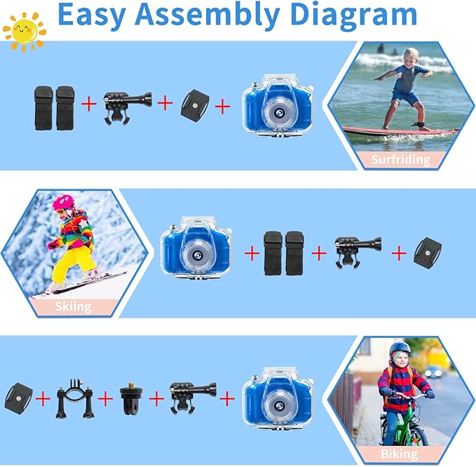 Kids Camera Waterproof Underwater Camera for 3-12 Year Old Boys Girls 2 Inch IPS Screen 1080P HD Digital Kids Video Camera Indoor Outdoor Action Cameras Best Christmas Birthday Gifts Dark Blue