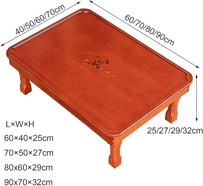 Folding Table Low Wooden Dining Table, Hand-Painted Korean Tatami Tea Room Table - Image 3