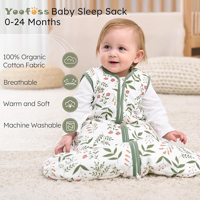Yoofoss Baby Sleep Sack 18-24 Months, 1.5 Tog Baby Wearable Blanket with 2-Way Zipper, 100% Cotton Organic Fabric Winter Infant Sleeping Sack, Warm Soft Comfy