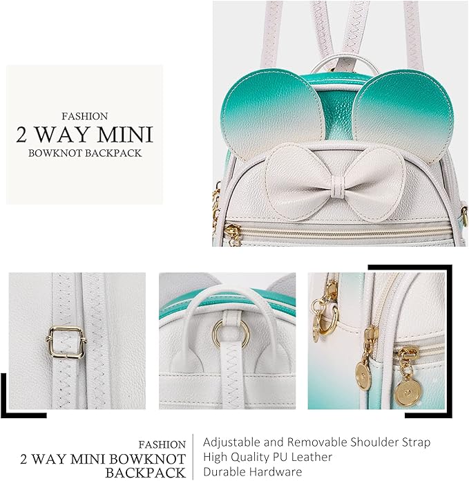 KL928 Girls Bowknot Polka Dot Cute Mini Backpack Small Daypacks Convertible Shoulder Bag Purse for Women