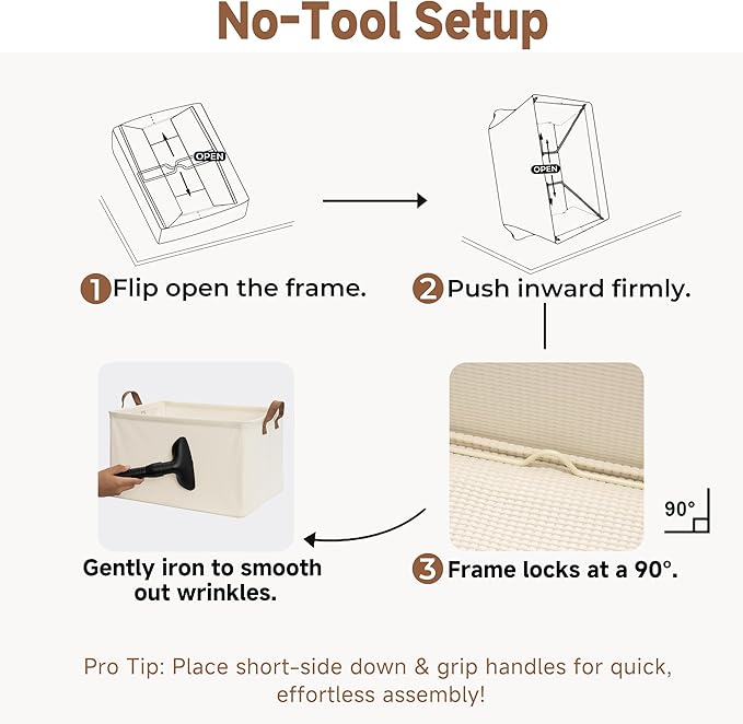 StorageWorks Storage Bins, Shelves Baskets for Organizing, Fabric Closet Organizers with Handles, Metal Frame, Beige（Texture）, 2-Pack