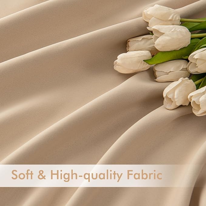 MIULEE Beige Back Tab Blackout Curtains 72 Inch Length 2 Panels Set for Living Room Bedroom Privacy, Rod Pocket/Pinch Pleat Thermal Insulated Room Darkening Pleated Light Blocking Drapes