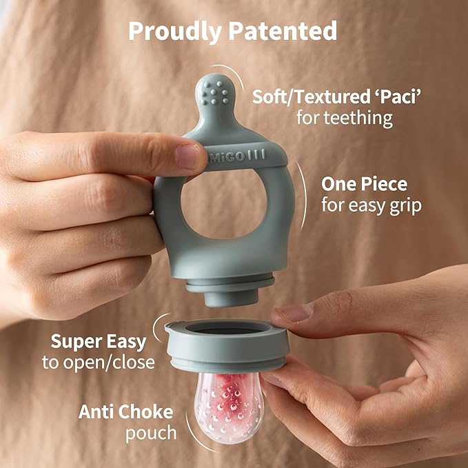 SAMiGO Baby Food Fruit Feeder and Breastmilk Popsicle Mold Set, Silicone Fruit Teether, Food Feeder Pacifier for Teething Relief, Freezer Tray, Baby Feeding Essentials, 4 Months+