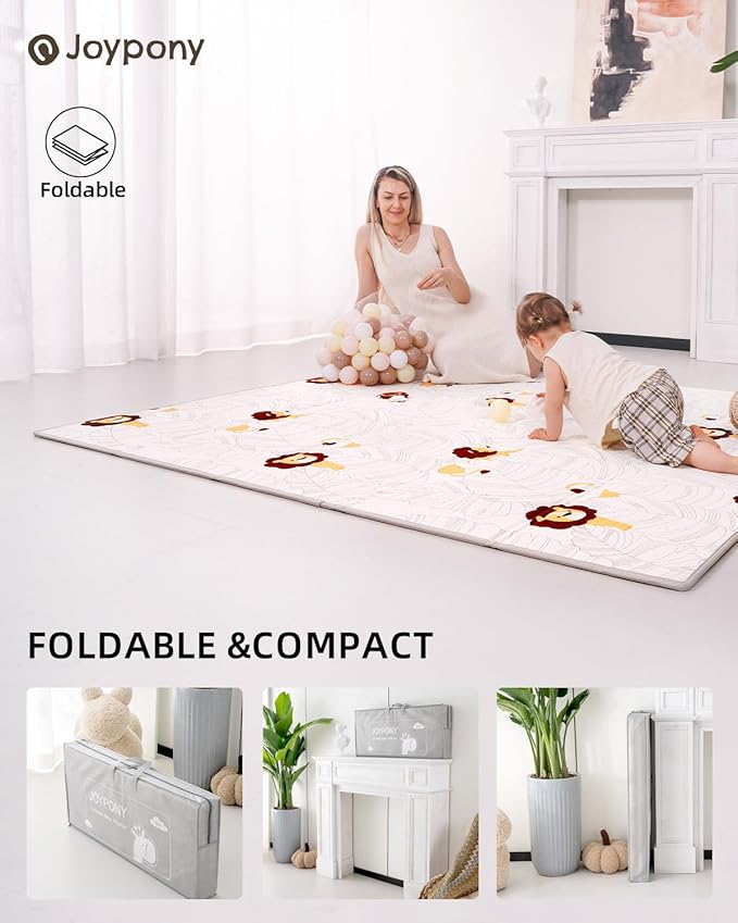 Baby Play Mat 71x79 Inch, 2 in 1 Fabric & XPE Dual-Sided Design Foldable Play Mats for Babies and Toddlers, Waterproof & Anti-Slip Baby Mat for Floor, Portable Baby Foam Crawling Mat with Travel Bag