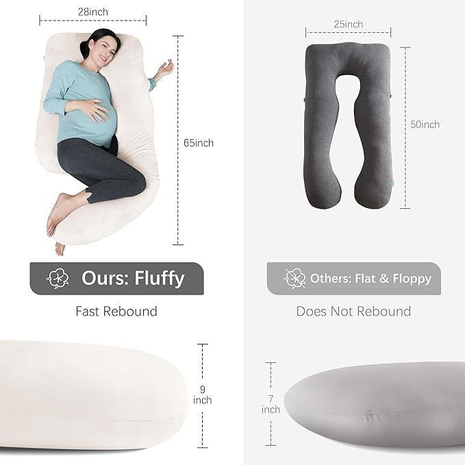 MOON PARK Pregnancy Pillows for Sleeping - U Shaped Full Body Maternity Pillow with Removable Cover - Support for Back, Legs, Belly, HIPS - 65 Inch - Ivory