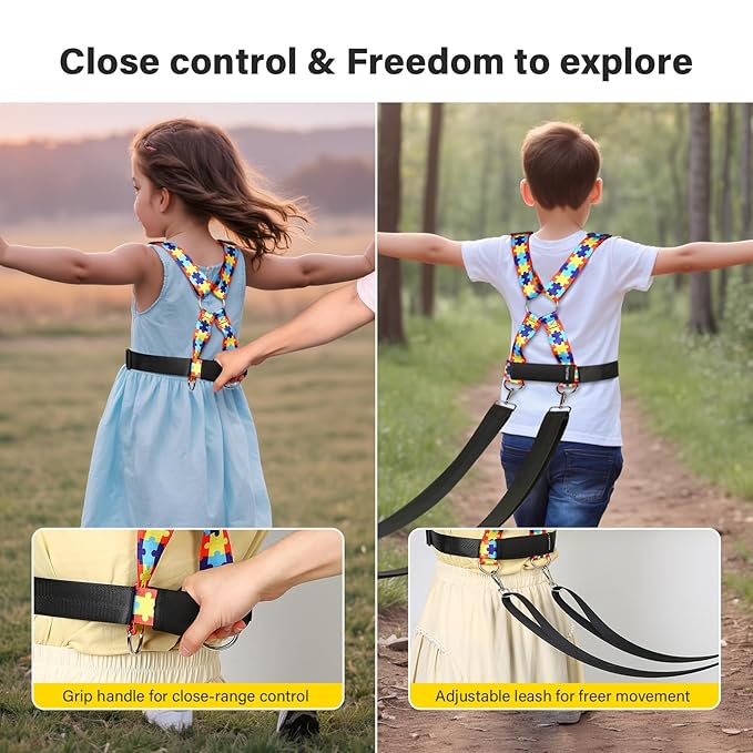 Safety Harness Leash for Special Needs Child Aged 6-12 Years Fully Ajustable, Sturdy Walking Harness for Older Children with Grab Handle, Keeping Active ADHD/ASD Autism Kids Safe in Public