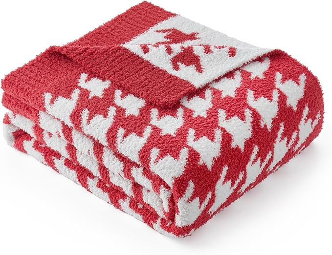 Snuggle Sac Christmas Red Houndstooth Throw Blanket for Couch, Reversible Super Soft Warm Blankets Cozy Knit Fuzzy Plush Lightweight Throws for Sofa Bed Houndstooth Red, 50x60 inches
