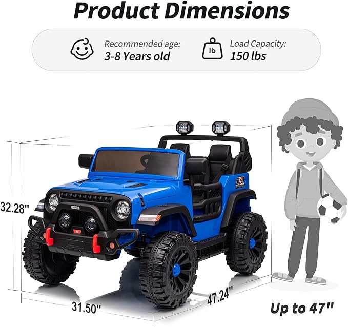 2 Seater Ride on Toy Car for Kids, 24V 4WD Ride-on Truck Kids Electric Car with Remote Control, 4x200W Motors - Blue