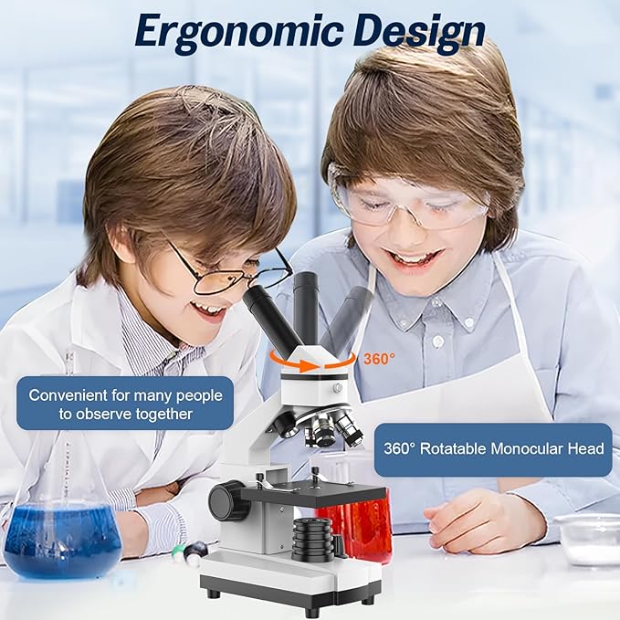 Microscope for Adults and Kids - 40X-2000X Monocular Microscopes with Slides Set, Dual Led Light, Phone Adapter, Professional Biological Optical Microscopes for Students School Home Education