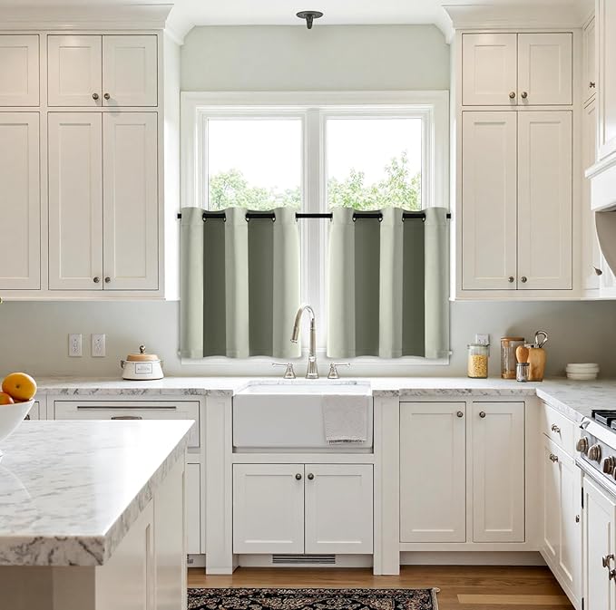 MIULEE Short Curtains for Windows - Sage Green Blackout Half Window Curtains Thermal Insulated Privacy Drapes for Kitchen Bedroom Bathroom Grommet Top Small Basement Tiers W40 x L36 Inch 2 Panels