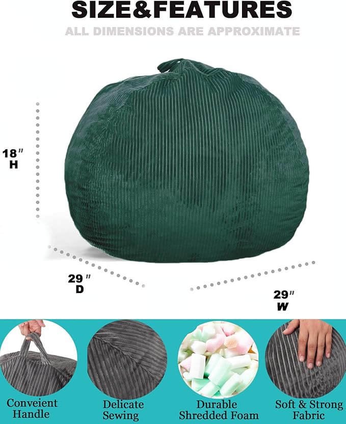 Classic Bean Bag Chair, with Faux Rabbit Fur Cover for Teens and Kids, Memory Foam Bean Bag Chairs, Ultra Soft Faux Fur Fabric, 2.5 feet Round Fluffy Bean Bag Sofa