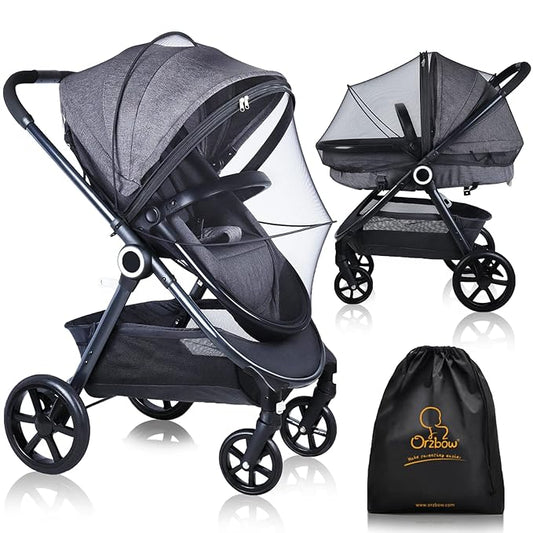 Orzbow Universal Mosquito Net for Stroller, Baby Bug Net with Two-Way Zippers & Storage Bag, Breathable & Foldable Mosquito Nets for Strollers, Car Seat, Bassinet, Cradle, Portable Mini Crib, Black