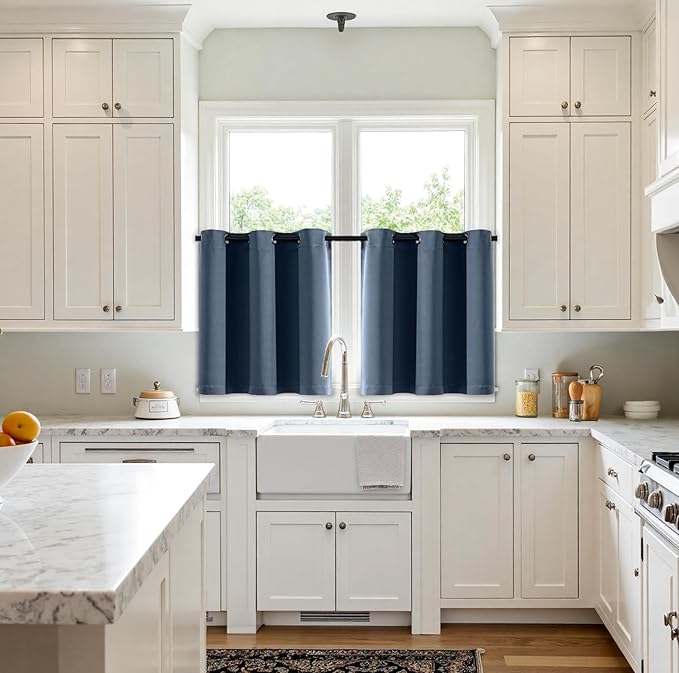 MIULEE Short Curtains for Windows - Stone Blue Blackout Half Window Curtains Thermal Insulated Privacy Drapes for Kitchen Bedroom Bathroom Grommet Top Small Basement Tiers W40 x L36 Inch 2 Panels