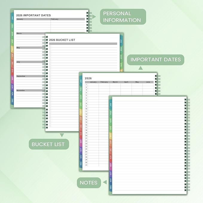 2026 Monthly Planner/Calendar - 2026 Planner, JAN 2026- DEC 2026, Planners with Colorful Tabs, Monthly Planners 2026 for Daily Organizing - Waterproof Cover (8" x10", Note Pages, Green)