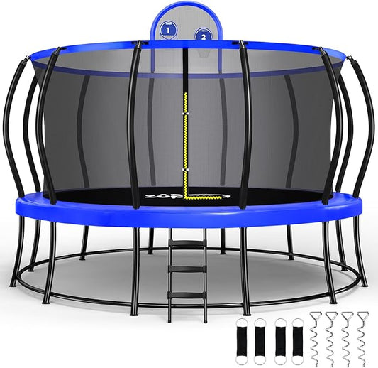 Zupapa 1800LBS Weight Capacity Double Frames Trampoline with No-Gap Design Curved Poles 16 15 14 12 10FT Trampolines with Enclosure Net for Kids Adults, Outdoor Family Fun