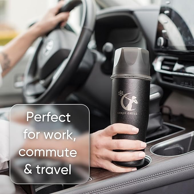 CERES CHILL Mini Breastmilk Chiller Demigoddess, Up to 12 oz. Reusable Storage Container, Keeps Milk at Safe Temperatures for Up to 16 Hours, Bottle Cooler, Connects w/Most Pumps (Shimmering Black)