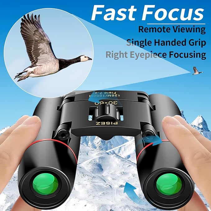 PISEZ 30X60 Compact Binoculars for Adults and Kids，Lightweight Foldable Easy Focus Small Binoculars for Bird Watching Hunting Concert Traveling Theater Opera Sightseeing