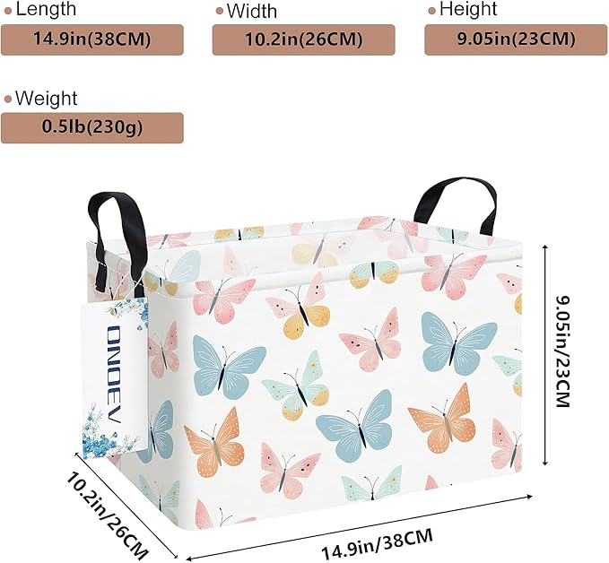 Rectangular Folding Laundry Basket,waterproof Canvas Basket,gift basket,Suitable for children's room,Office,Clothes,Toys Storage(Colorful butterfly)