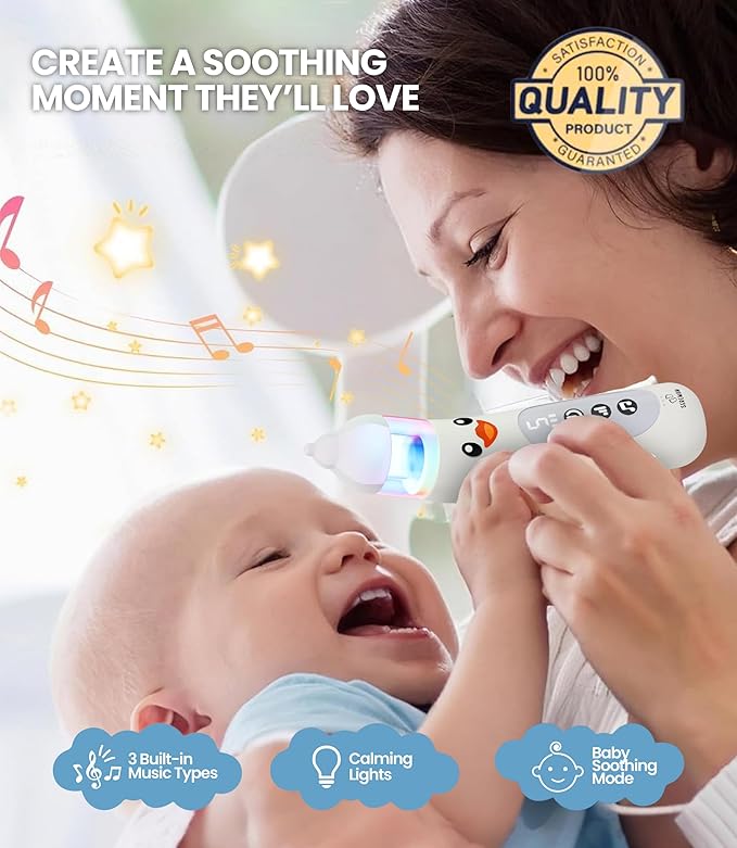 Nasal Aspirator for Baby Electric Nose Cleaner and Booger Sucker with LED Light and Music, Gentle Suction for Stuffy Nose, 5 Levels, USB-C Rechargeable, BPA-Free Silicone Tips, Easy to Clean