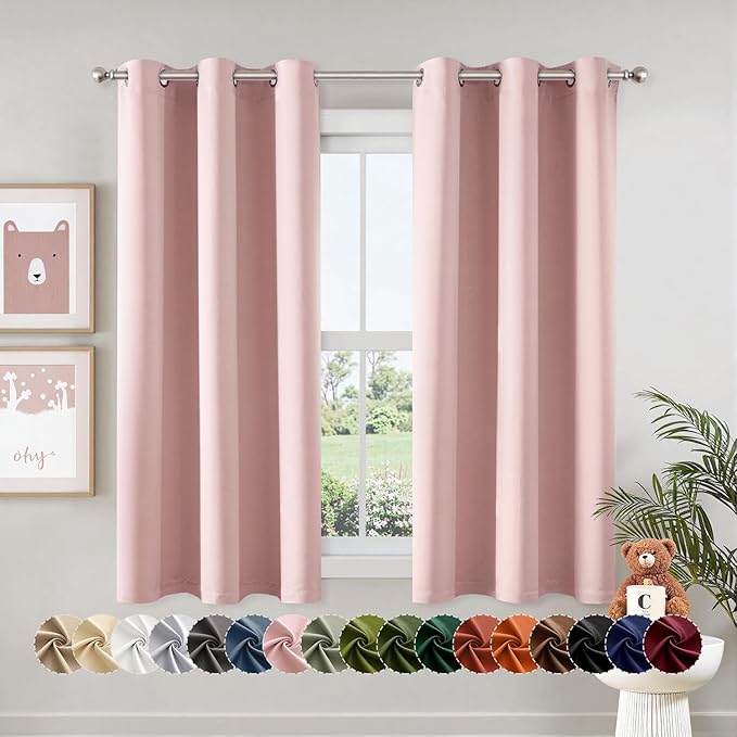 MIULEE Baby Pink Blackout Curtains - Bedroom Window Treatment Curtains Thermal Insulated Room Darkening Drapes for Living Room Kitchen Grommet Top Light Blocking Drapery, 40 x 48 Inches Long, 2 Panels