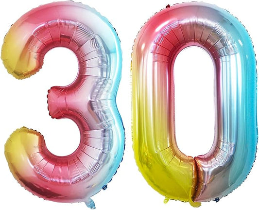 GOER Number 30 Balloons for 30th Birthday Party Decorations,42 Inch Jumbo Foil Helium Balloons for 30th Anniversary (Rainbow)