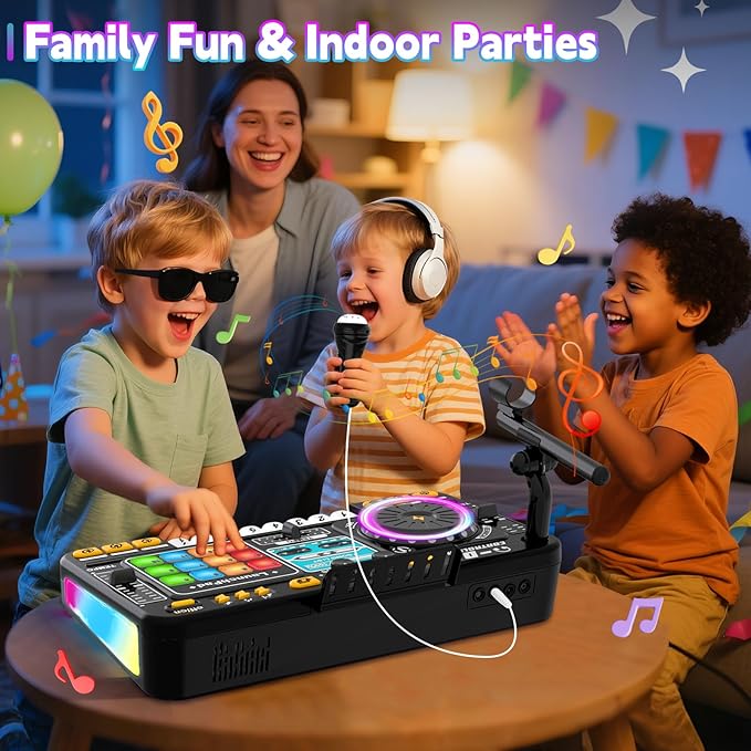 Kids Toys DJ Mixer for Party: Music Toy with Bluetooth & Microphone for Ages 3+ - 2000+ Sound Effects & Colorful Light - Idea Gift for Birthday Holiday