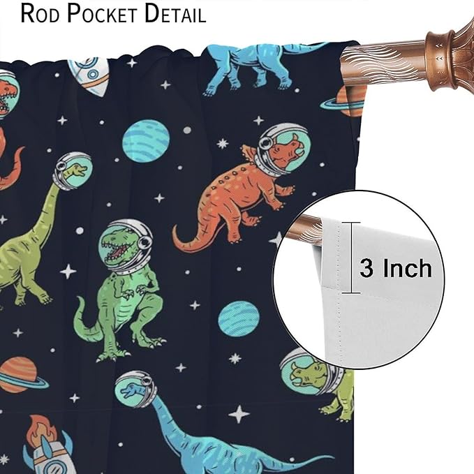 Cartoon Dinosaur Curtains for Kids Boys Girls Home Decor, Astronaut Rocket Funny Outer Space Blackout Rod Pocket Window Drapes for Bedroom Living Room W21xL45in 2 Panels