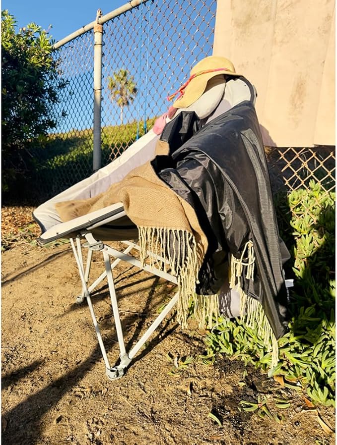 Picnic Blanket Extra Large Waterproof with Strap 59"x79" - Machine Washable Tassels Faux Wool Cashmere for Park, Grass, Camping, Hiking, Concerts (Coffee, 59"X79")