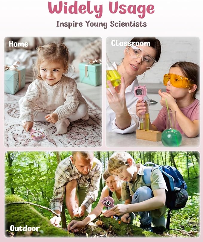 Microscope Camera for Kids Gifts Toys- Handheld Pocket Microscopes with 2.4" Screen and Autofocus - Mini Digital Educational Science Kit for Christmas Birthday for Age 3-5 5-7 8-12 Girls Boys(Pink)