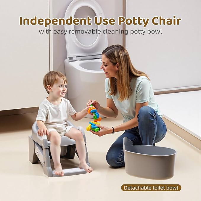 Potty Training Seat, 3-in-1 Toddler Toilet Seat with Step Stool Ladder, Splash Guard Anti-Slip Pad, Foldable Potty Chair with Soft Cushion for Toddler Kids Boys Girls